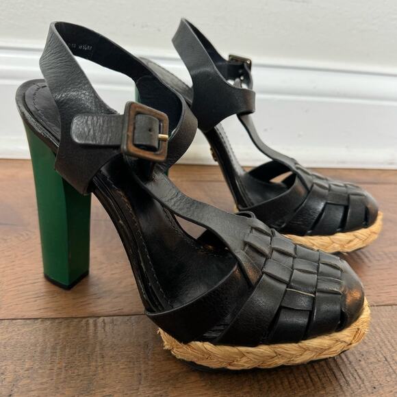 Tory Burch Black and Green Platform Heels - Picture 3 of 13